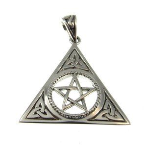Solid 925 Sterling Silver Pentacle with Celtic Trinity Knot Pyramid Pendant
